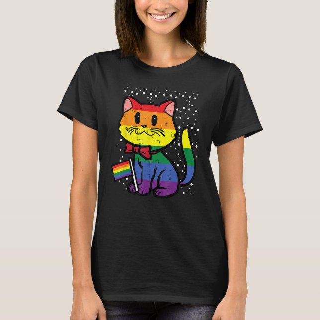 Camiseta Gay Pride Cat Rainbow Flag Cute Lgbt Kitty Girls K (Anverso)