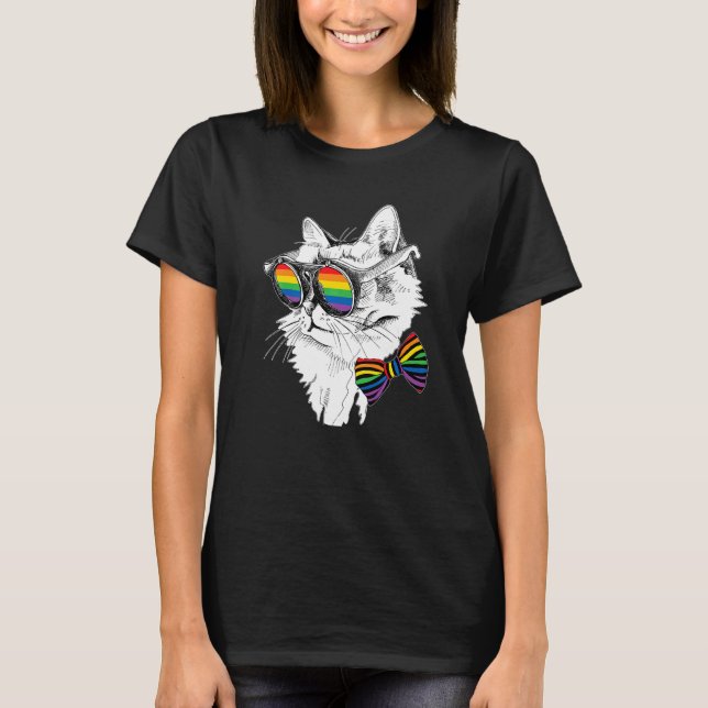 Camiseta Gay Pride Cat Sunglasses LGBT Bisexual Gay Lesbian (Anverso)
