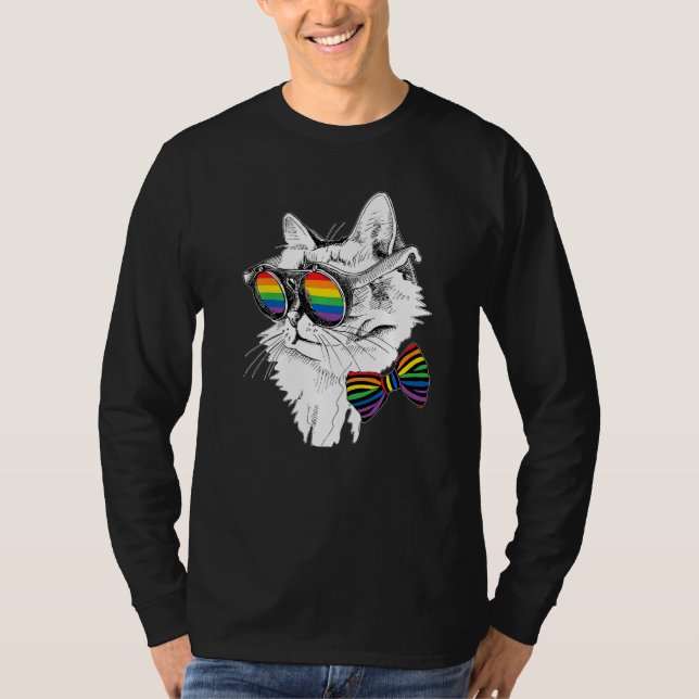 Camiseta Gay Pride Cat Sunglasses LGBT Bisexual Gay Lesbian (Anverso)