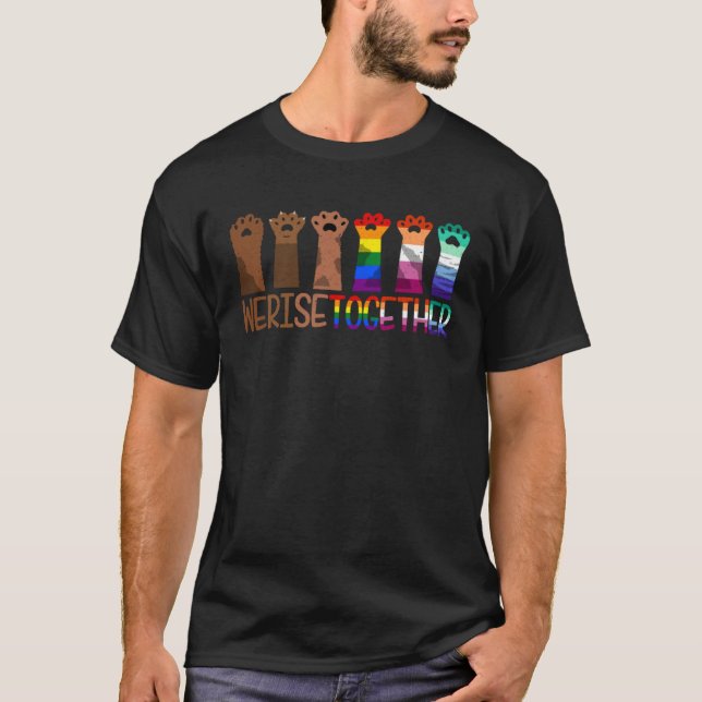 Camiseta Gay Pride Dog Cat Paw Kitten We Rise Together LGBT (Anverso)