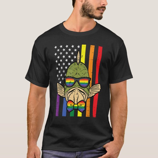 Camiseta Gay Pride Fish US Rainbow Flag Lgbt Patriotic Men  (Anverso)