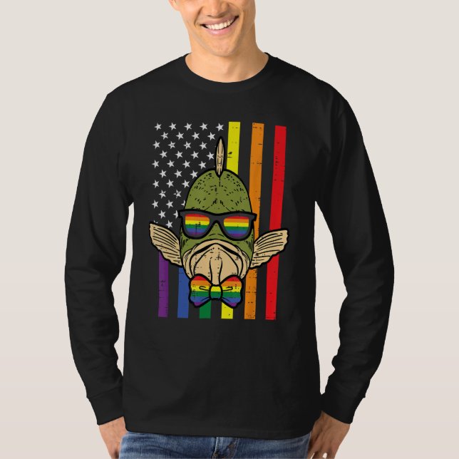 Camiseta Gay Pride Fish US Rainbow Flag Lgbt Patriotic Men  (Anverso)