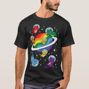 Camiseta Gay Pride Gato Espacial Gatito Meow Bandera Arcoír