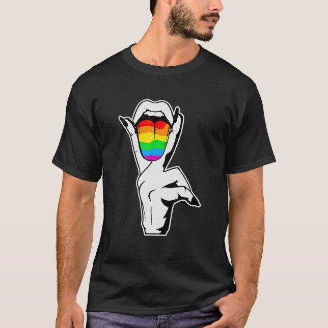 Camiseta Gay Pride LGBT Lesbian Tongue Rainbow (Anverso)
