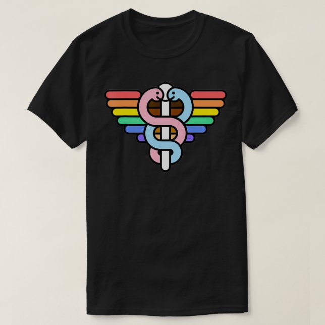 Camiseta Gay Pride LGBT Rainbow Colors Caduceus Medical Sym (Diseño del anverso)