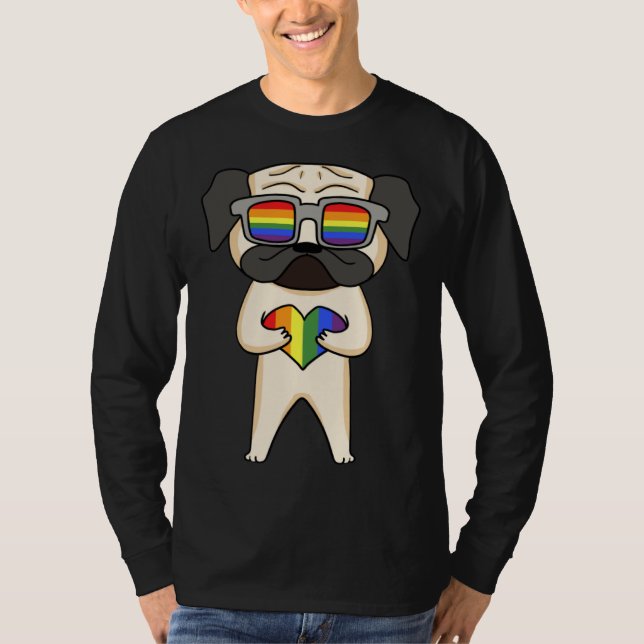 Camiseta Gay Pride LGBT Rainbow  Dog Breed Pug  LGBT Heart (Anverso)