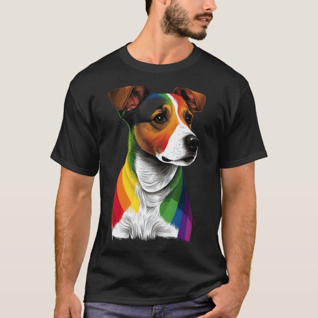 Camiseta Gay Pride LGBT Rainbow Flag on Jack Russell Terrie (Anverso)
