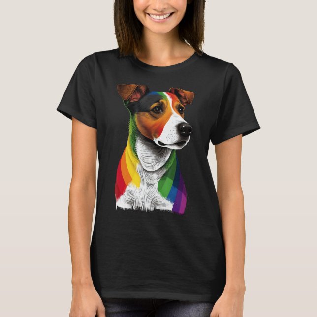 Camiseta Gay Pride LGBT Rainbow Flag on Jack Russell Terrie (Anverso)