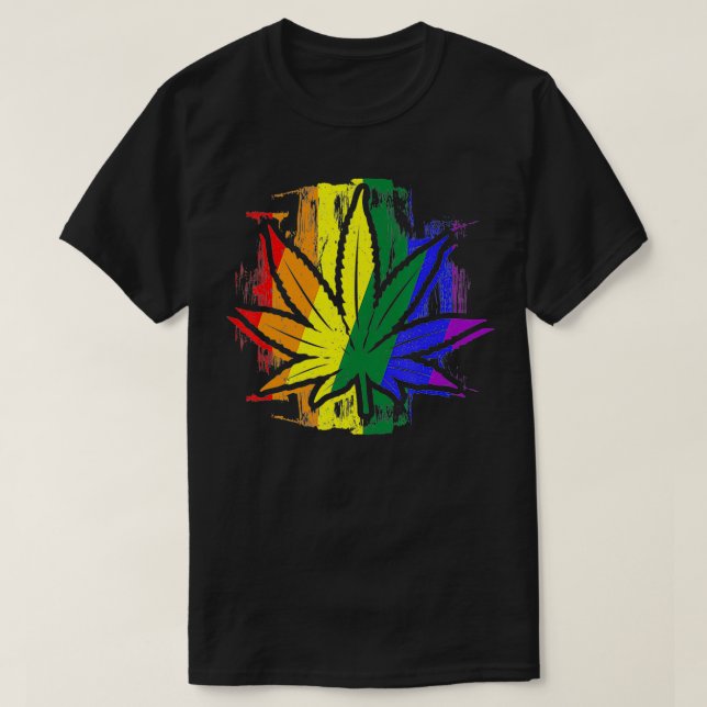 Camiseta Gay Pride - LGBTQ Stoner - Pot Leaf - Rainbow Flag (Diseño del anverso)