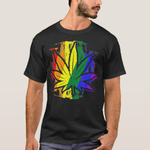 Camiseta Gay Pride - LGBTQ Stoner - Pot Leaf - Rainbow Flag