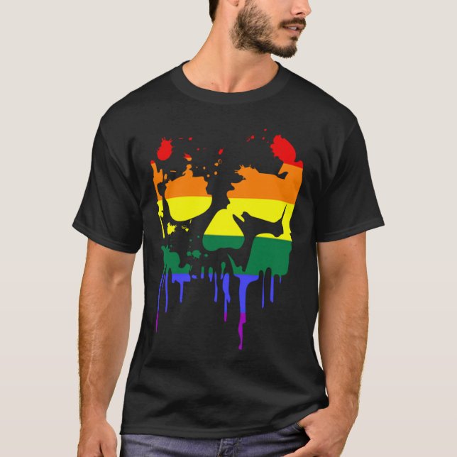 Camiseta Gay Pride Rainbow Flag Halloween Skull Shirt (Anverso)