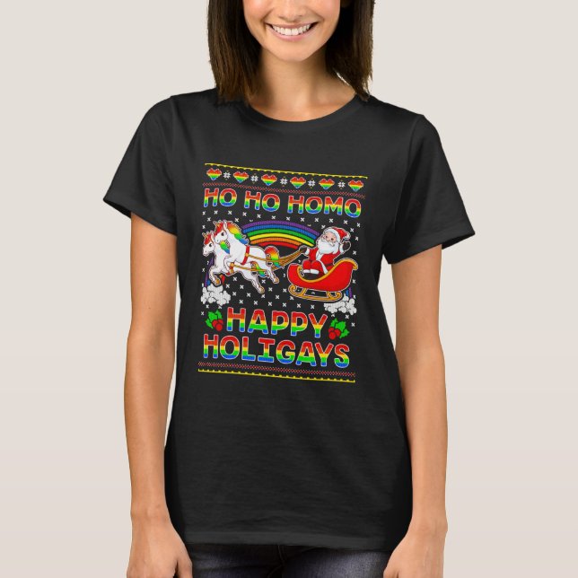 Camiseta Gay Pride Santa Ho Ho Homo Happy Holigays Ugly Chr (Anverso)