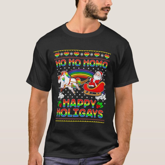 Camiseta Gay Pride Santa Ho Ho Homo Happy Holigays Ugly Chr (Anverso)