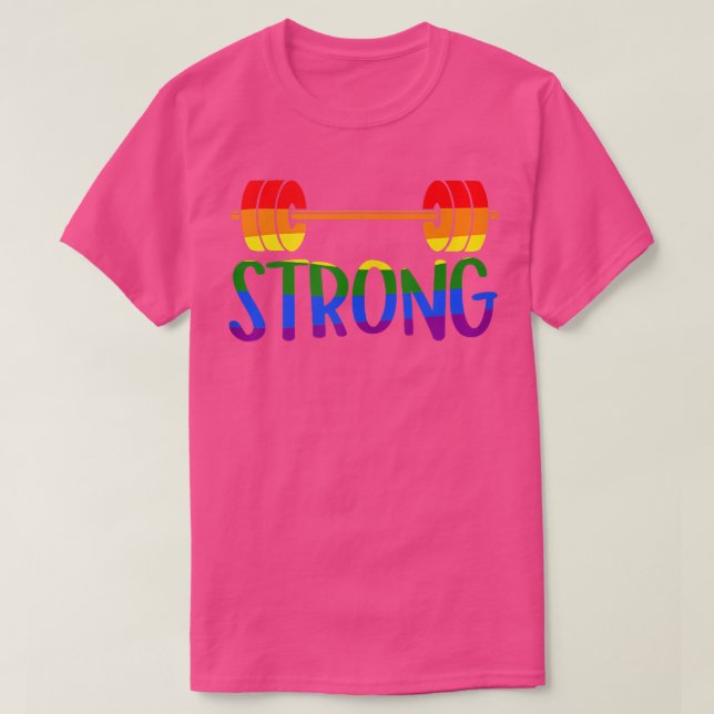 Camiseta Gay Pride STRONG Gym Rainbow Barbell  (Diseño del anverso)