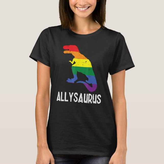 Camiseta Gay Rainbow Dino Trex Ally Saurus Lgbt Flag Boys T (Anverso)