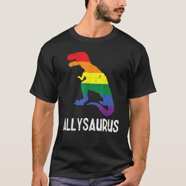 Camiseta Gay Rainbow Dino Trex Ally Saurus Lgbt Flag Boys T (Anverso)