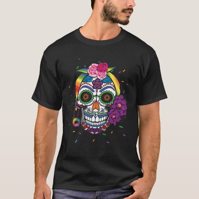 Camiseta Gay Rainbow El Dia De Los Muertos LGBTQ LGBT Pride (Anverso)