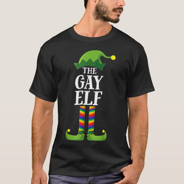 Camiseta Gay Rainbow Elf Navidades del grupo familiar Pa (Anverso)