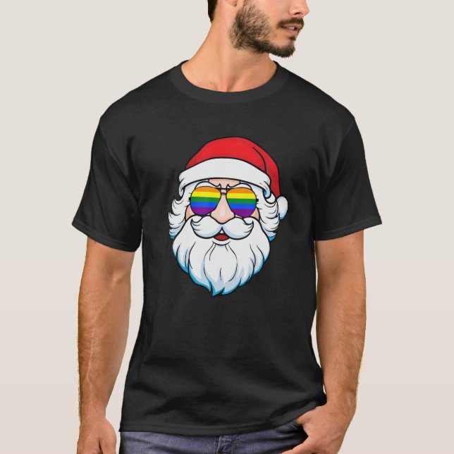 Camiseta Gay Santa Claus Christmas Rainbow Sunglasses LGBT (Anverso)