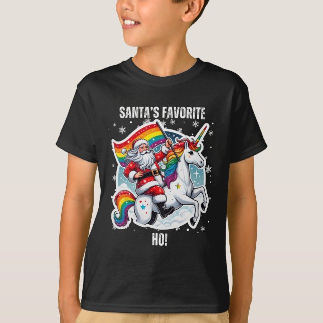 Camiseta Gay Santa Riding Unicorn Favorito Ho Funny Lgbt Ch (Anverso)