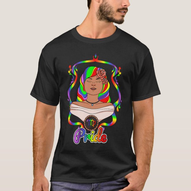 Camiseta Gay Zodiac LGBTQ Zodiac Sign Virgo Rainbow Pride (Anverso)