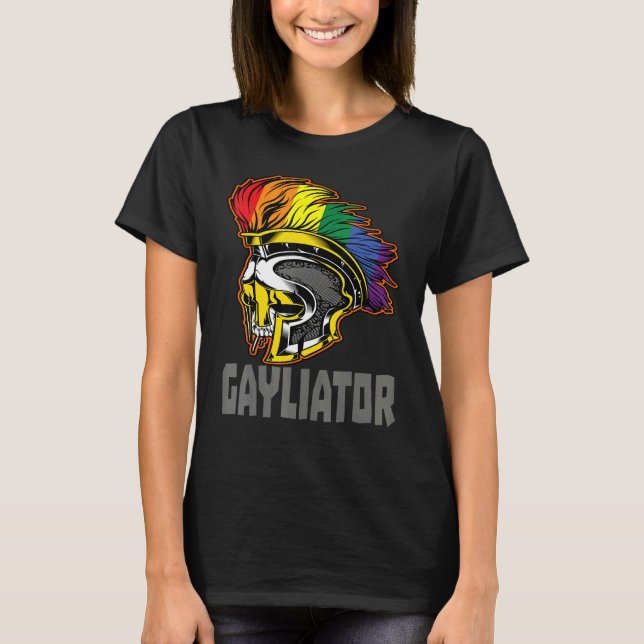 Camiseta Gayliator Sword Fighter Helmet with Rainbow Feathe (Anverso)