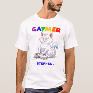 Camiseta Gaymer - Gato de juegos de arcoiris con consola   