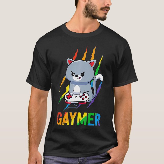 Camiseta Gaymer Gato LGBT Orgullo Gay Amantes del videojueg (Anverso)