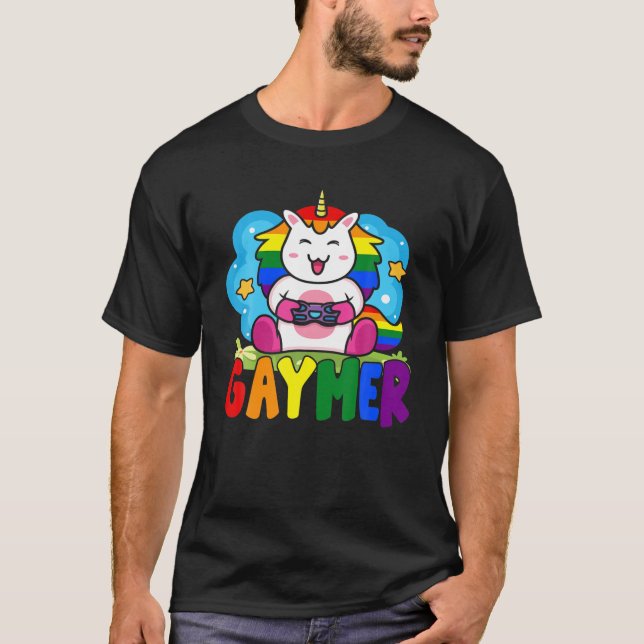 Camiseta Gaymer Gracioso Orgullo LGBT Bandera Unicornio Jug (Anverso)