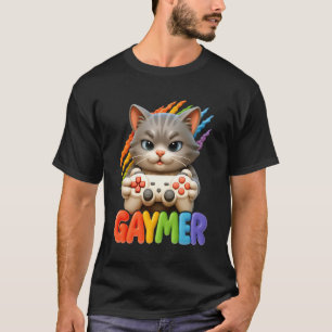 Camiseta Gaymer LGBT Gato Orgullo Arcoíris Videojuego Gato