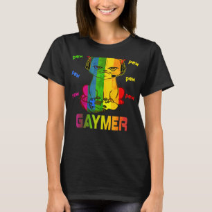 Camiseta Gaymer Purride Cat Video Game Gamer Lgbtq Rainbow