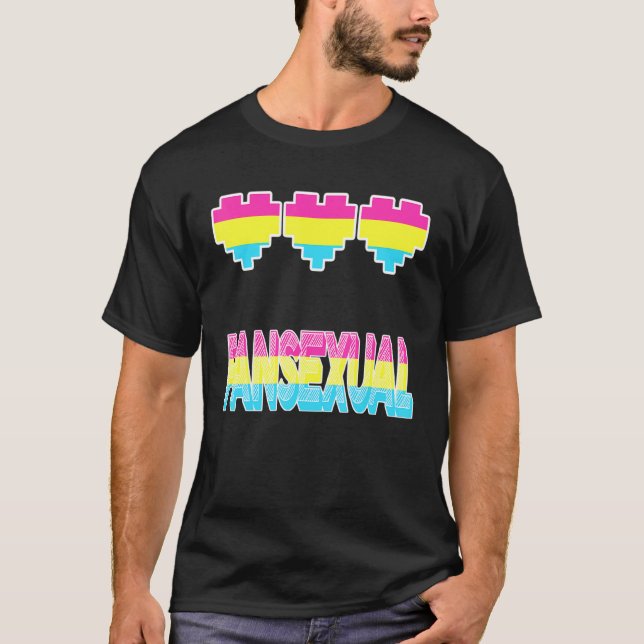 Camiseta Gaymer Retro Orgullo Pansexual Gamer Pixel Heart Q (Anverso)
