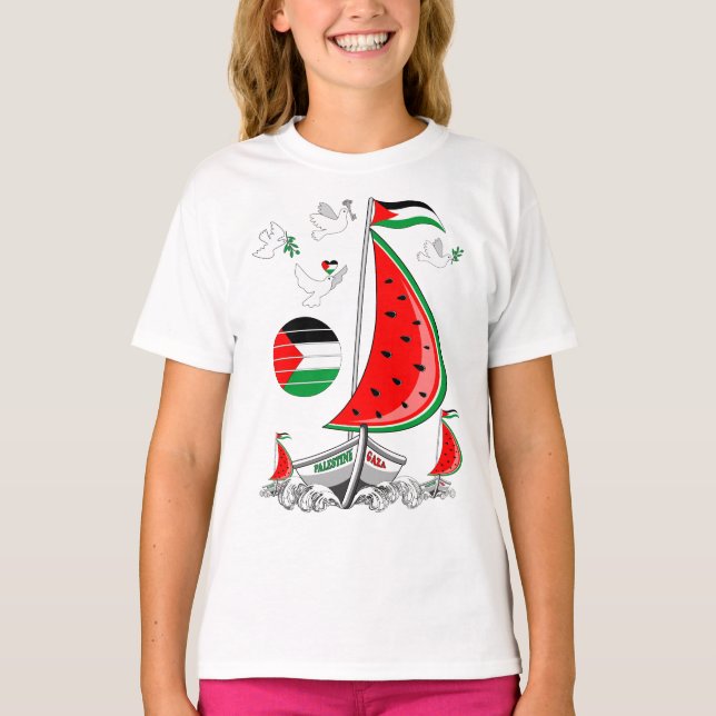Camiseta Gaza: Barcos de la Flotilla de Sumuda por la Liber (Anverso)