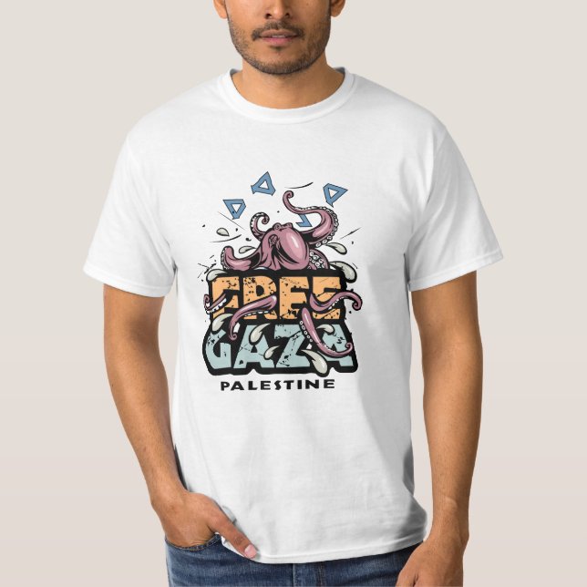 Camiseta Gaza Libre Palestina - Ilustracion Octopus (Anverso)