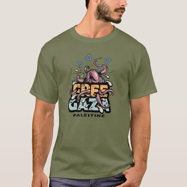 Camiseta Gaza Libre Palestina - Ilustracion Octopus (Anverso)