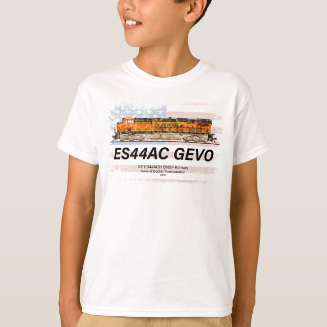 Camiseta GE ES44AC GEVO Locomotora y bandera estadounidense (Anverso)