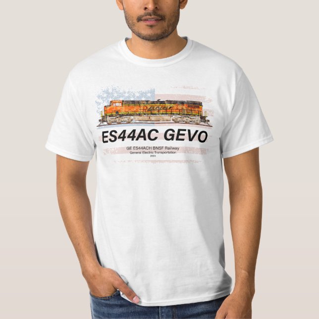 Camiseta GE ES44AC GEVO Locomotora y bandera estadounidense (Anverso)