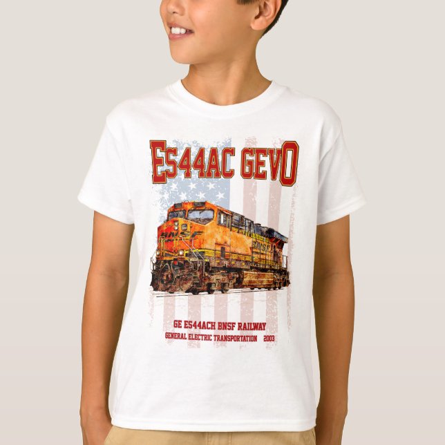 Camiseta GE ES44AC GEVO Locomotora y bandera estadounidense (Anverso)
