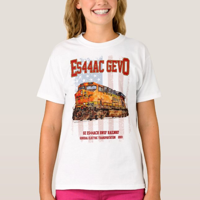 Camiseta GE ES44AC GEVO Locomotora y bandera estadounidense (Anverso)
