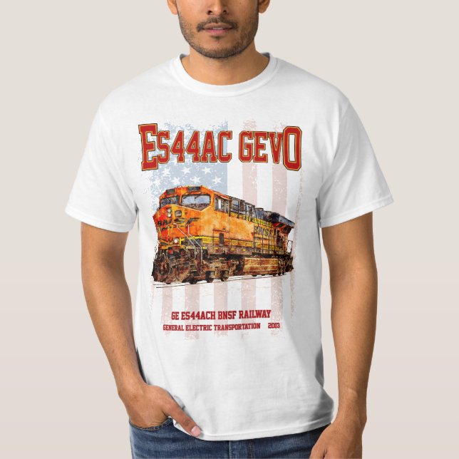 Camiseta GE ES44AC GEVO Locomotora y bandera estadounidense (Anverso)