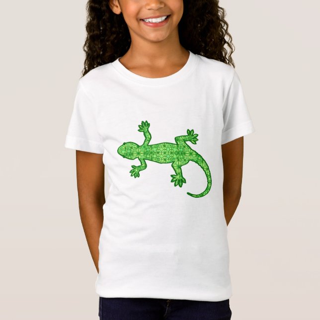 Camiseta Gecko de batik tribal - cal y verde esmeralda (Anverso)