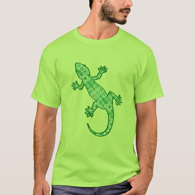 Camiseta Gecko de batik tribal - cal y verde esmeralda (Anverso)