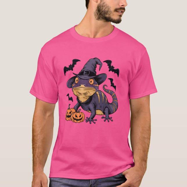 Camiseta Gecko Lover Scary Pumpkin Bat Witch Gecko Hallowee (Anverso)