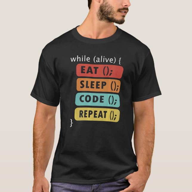 Camiseta Geek de la codificación Come Duerme Código Repite  (Anverso)