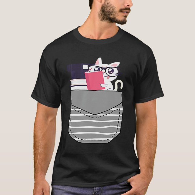 Camiseta Geek de Libros Gato Libro En Bolsillo (Anverso)