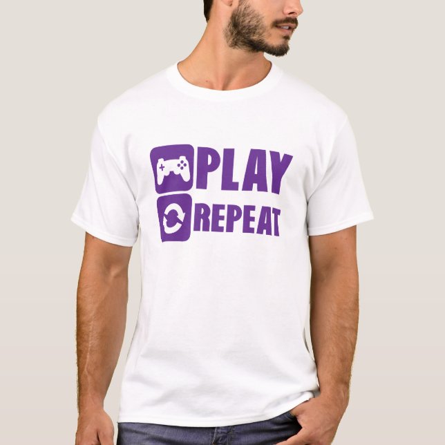 Camiseta geek repeat play game jeux manette (Anverso)