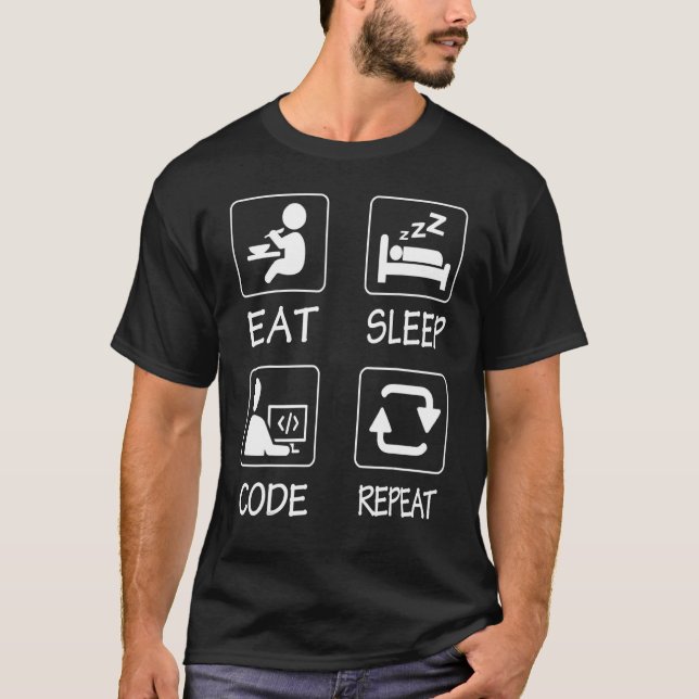 Camiseta Geeky IT Computadora Nerd Eat Sleep Code Repetir (Anverso)