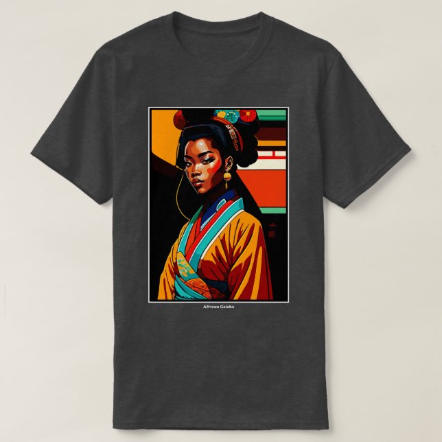 Camiseta Geisha africana en kimono tradicional japonés (Diseño del anverso)