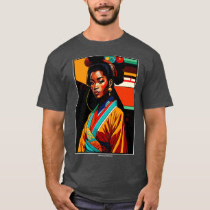 Camiseta Geisha africana en kimono tradicional japonés