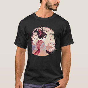 Camiseta Geisha chica japonés con flor de cerezo en caída